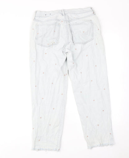 Gap Womens Blue Floral Cotton Straight Jeans Size 6 Regular Zip