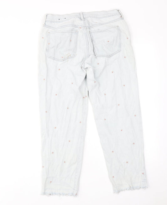 Gap Womens Blue Floral Cotton Straight Jeans Size 6 Regular Zip