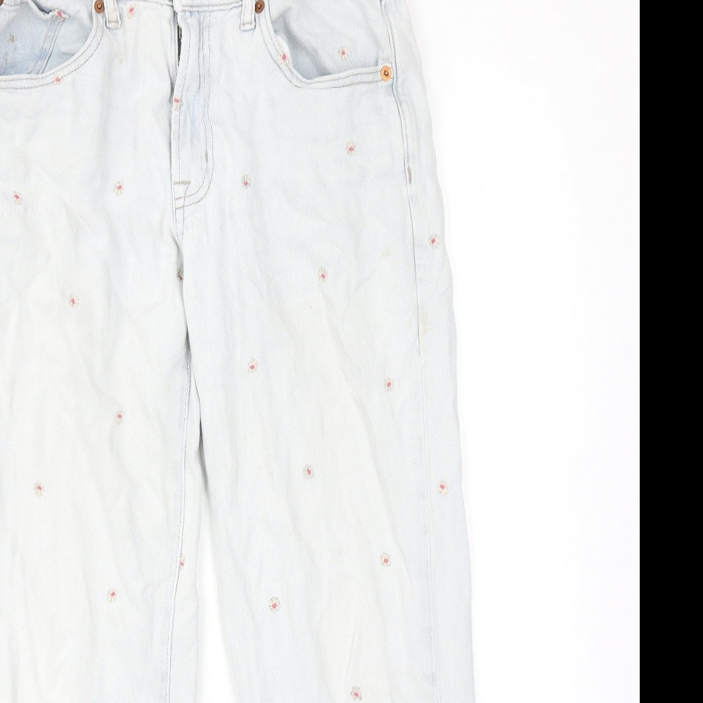Gap Womens Blue Floral Cotton Straight Jeans Size 6 Regular Zip