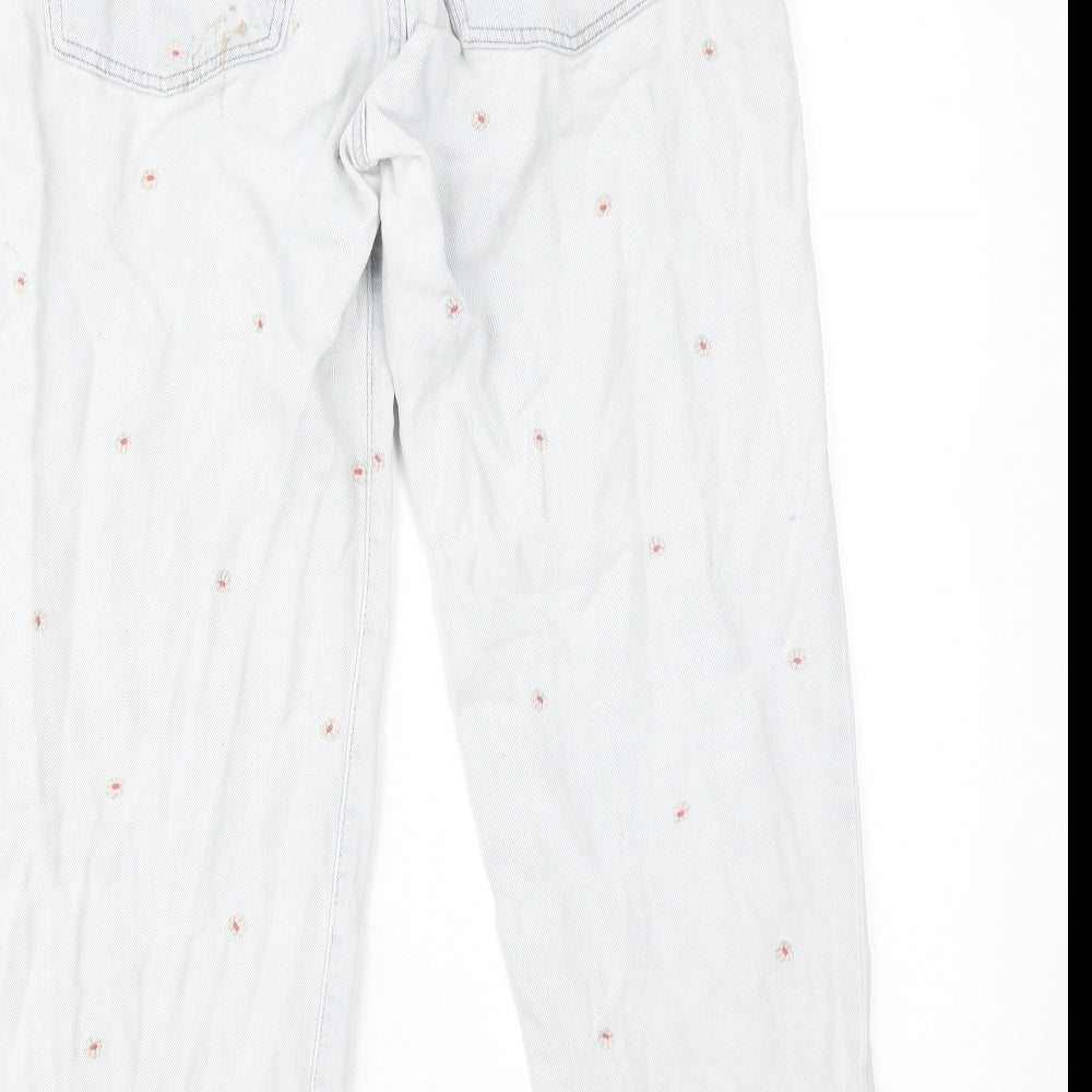 Gap Womens Blue Floral Cotton Straight Jeans Size 6 Regular Zip