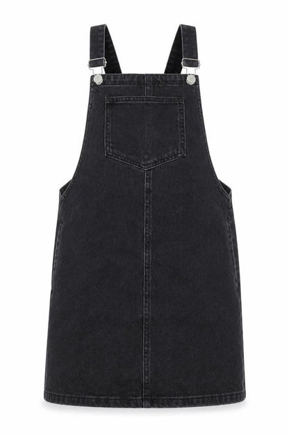 Topshop Womens Black Cotton Pinafore/Dungaree Dress Size 8 Square Neck Buckle