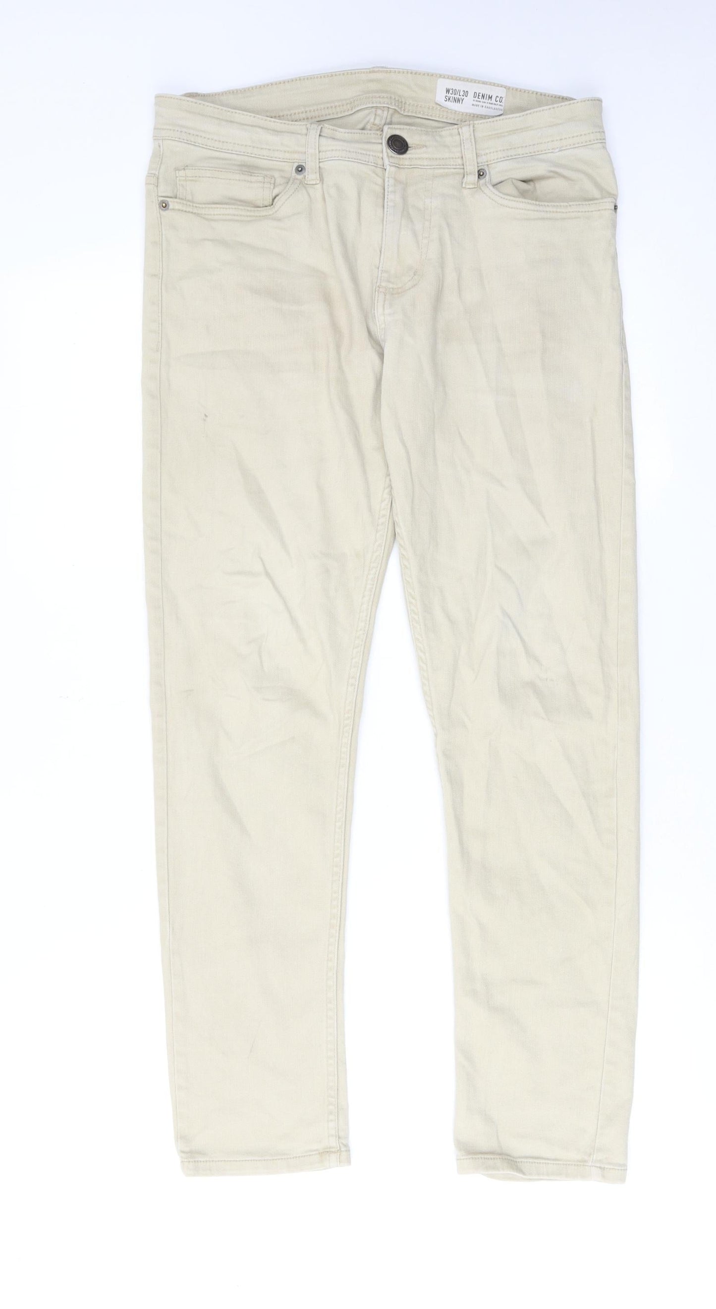 Denim & Co. Mens Beige Cotton Skinny Jeans Size 30 in L30 in Regular Zip