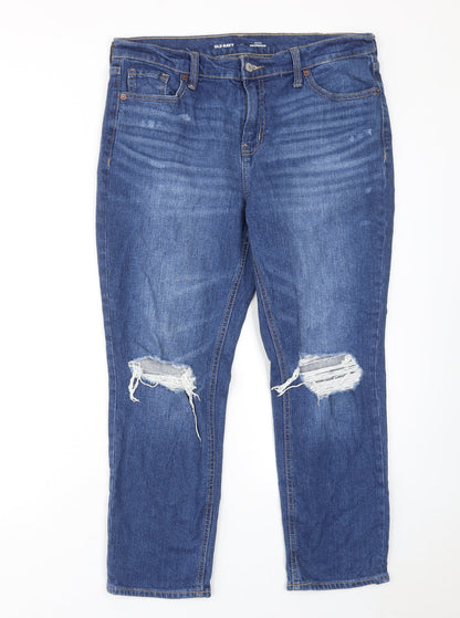 Old Navy Womens Blue Cotton Straight Jeans Size 34 in L25 in Regular Zip