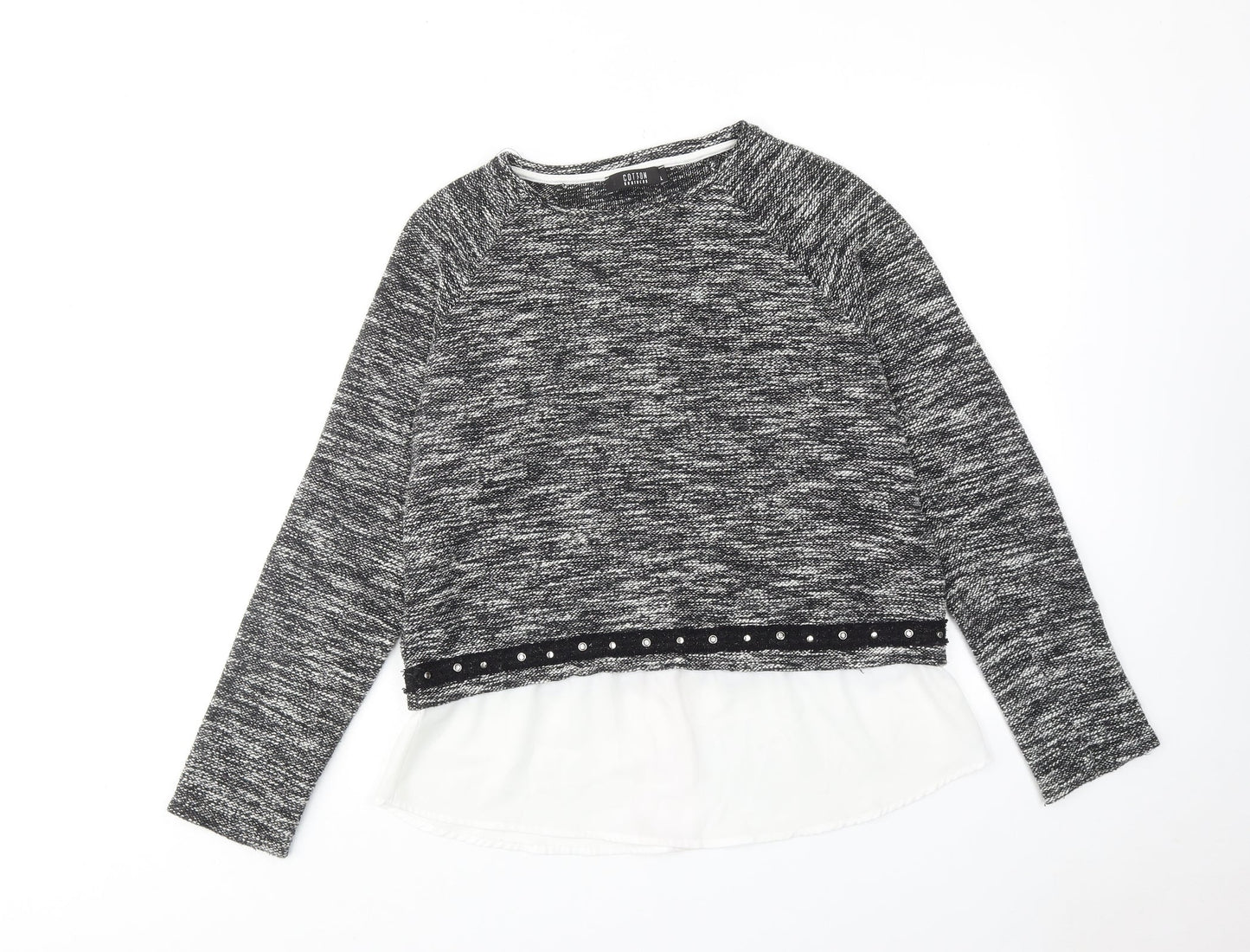 Cotton Brothers Womens Black Round Neck Geometric Cotton Pullover Jumper Size L