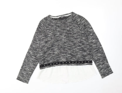 Cotton Brothers Womens Black Round Neck Geometric Cotton Pullover Jumper Size L