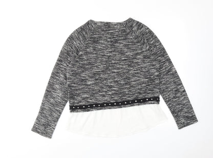 Cotton Brothers Womens Black Round Neck Geometric Cotton Pullover Jumper Size L
