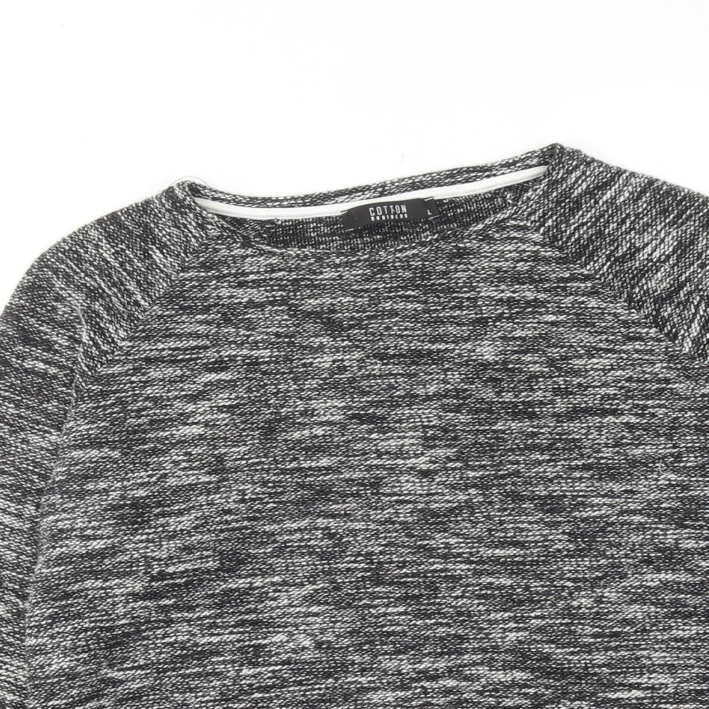 Cotton Brothers Womens Black Round Neck Geometric Cotton Pullover Jumper Size L