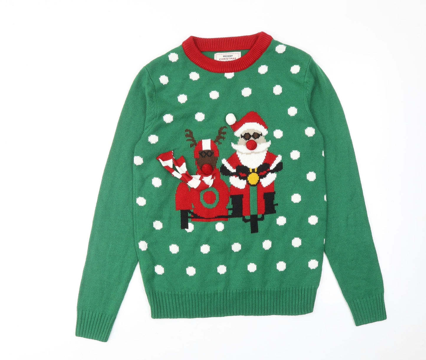 NEXT Mens Green Roll Neck Acrylic Pullover Jumper Size S Long Sleeve - Santa Claus Christmas