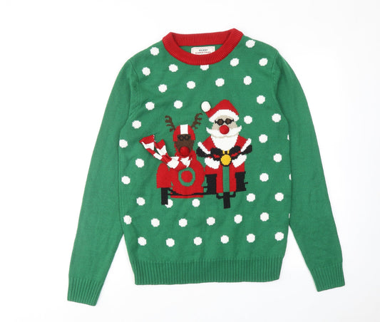 NEXT Mens Green Roll Neck Acrylic Pullover Jumper Size S Long Sleeve - Santa Claus Christmas