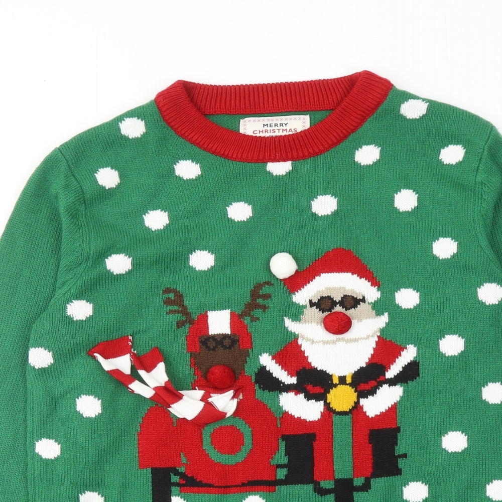 NEXT Mens Green Roll Neck Acrylic Pullover Jumper Size S Long Sleeve - Santa Claus Christmas