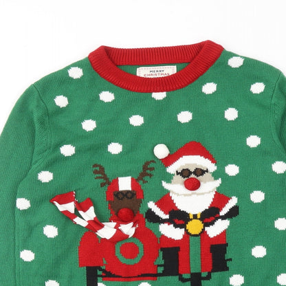NEXT Mens Green Roll Neck Acrylic Pullover Jumper Size S Long Sleeve - Santa Claus Christmas