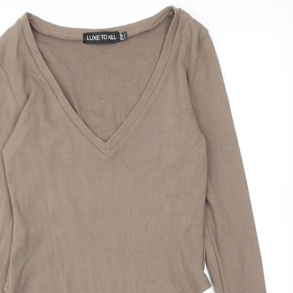 Luxe to kill Womens Brown Viscose Bodysuit One-Piece Size L Snap