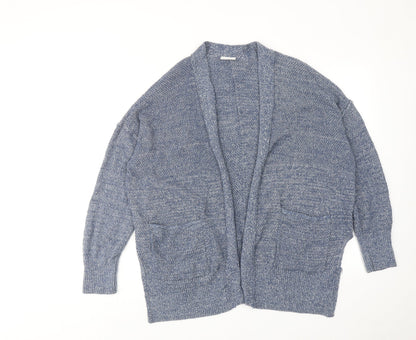 VILA Womens Blue V-Neck Geometric Cotton Cardigan Jumper Size S