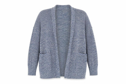 VILA Womens Blue V-Neck Geometric Cotton Cardigan Jumper Size S