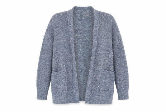 VILA Womens Blue V-Neck Geometric Cotton Cardigan Jumper Size S