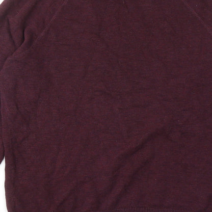 H&M Mens Red Round Neck Cotton Pullover Jumper Size S Long Sleeve