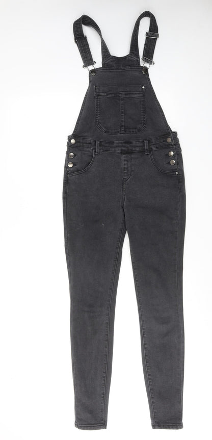 A&G Womens Black Cotton Dungaree One-Piece Size XS L30 in Button