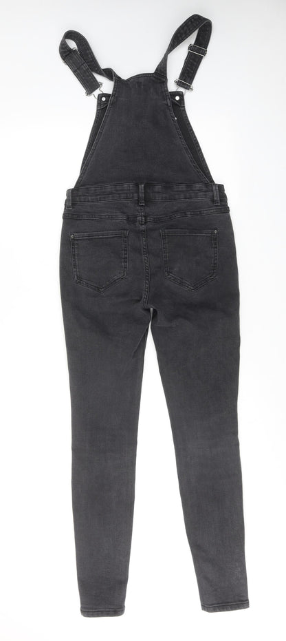A&G Womens Black Cotton Dungaree One-Piece Size XS L30 in Button