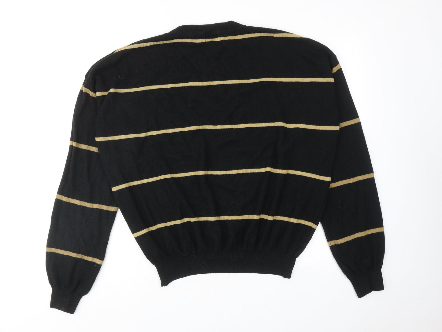 Loon Womens Black Round Neck Striped Acrylic Pullover Jumper Size XL