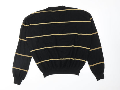 Loon Womens Black Round Neck Striped Acrylic Pullover Jumper Size XL