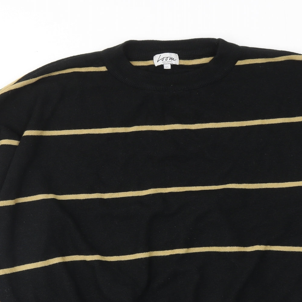 Loon Womens Black Round Neck Striped Acrylic Pullover Jumper Size XL