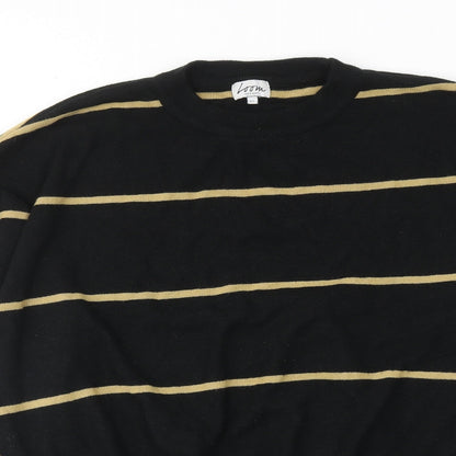Loon Womens Black Round Neck Striped Acrylic Pullover Jumper Size XL