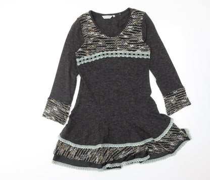 Preview Womens Grey Geometric Acrylic Jumper Dress Size S Scoop Neck Pullover