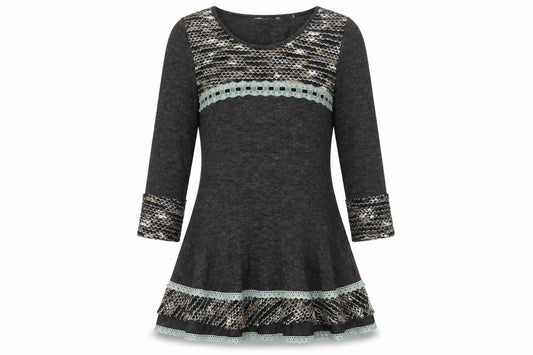 Preview Womens Grey Geometric Acrylic Jumper Dress Size S Scoop Neck Pullover