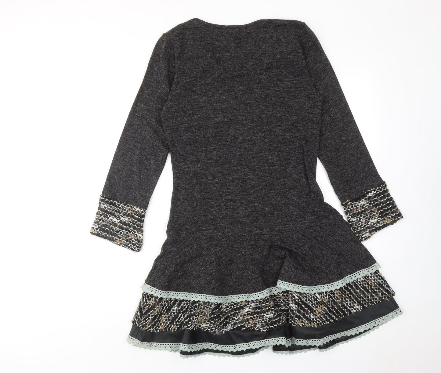 Preview Womens Grey Geometric Acrylic Jumper Dress Size S Scoop Neck Pullover