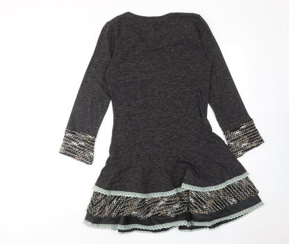 Preview Womens Grey Geometric Acrylic Jumper Dress Size S Scoop Neck Pullover
