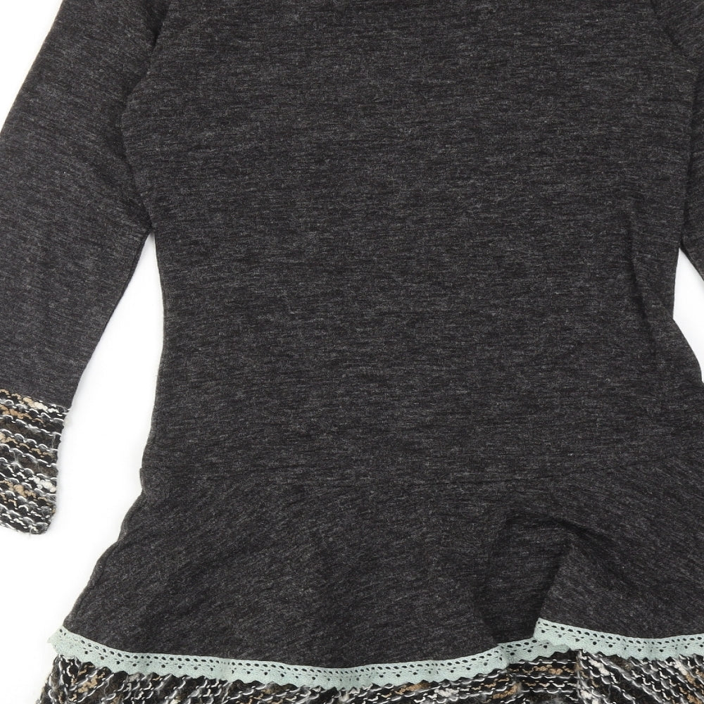 Preview Womens Grey Geometric Acrylic Jumper Dress Size S Scoop Neck Pullover