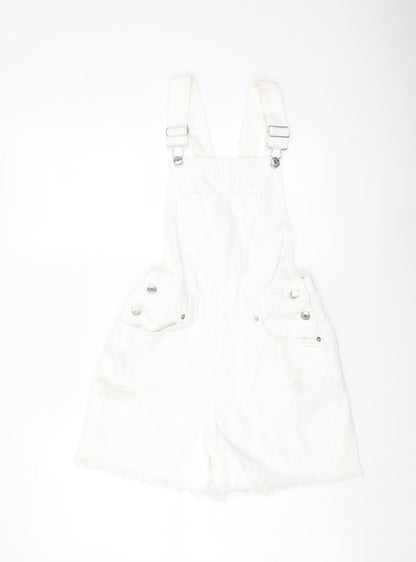 Denim & Co. Womens White Cotton Dungaree One-Piece Size 4 Buckle