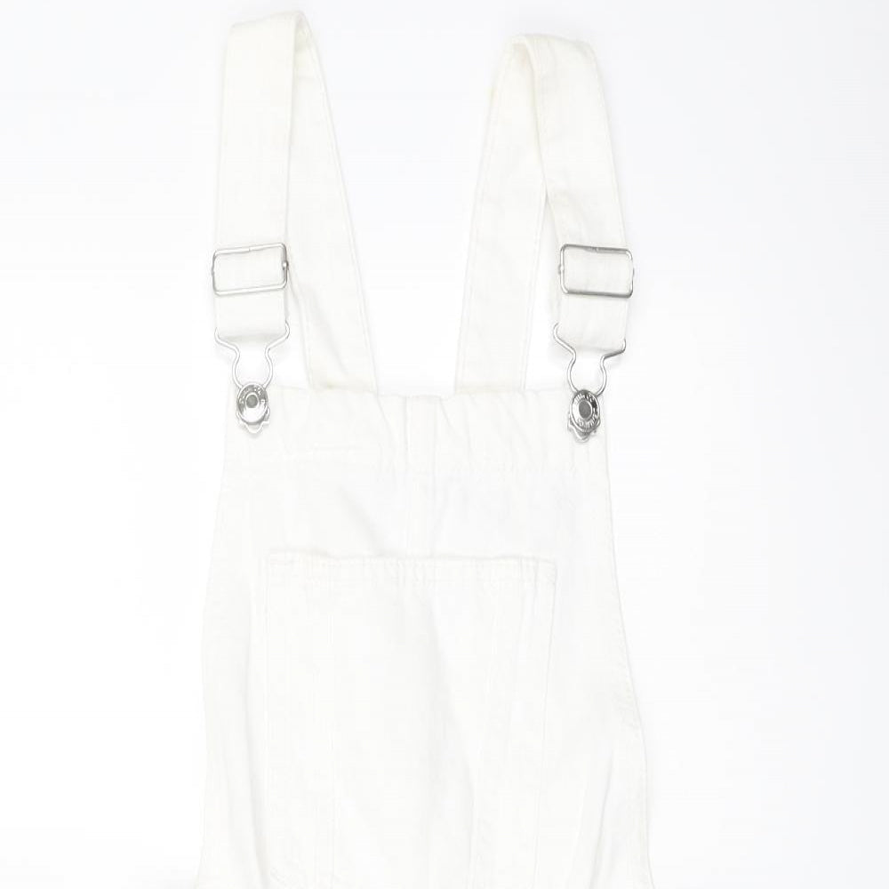 Denim & Co. Womens White Cotton Dungaree One-Piece Size 4 Buckle