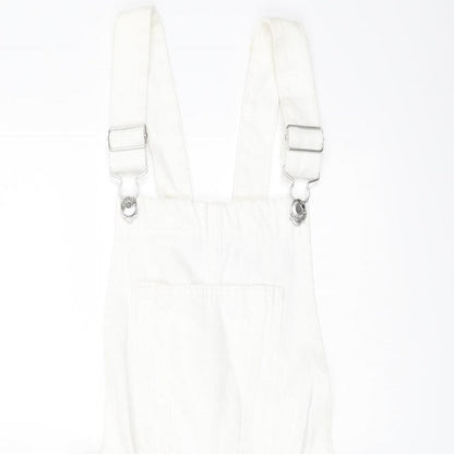 Denim & Co. Womens White Cotton Dungaree One-Piece Size 4 Buckle