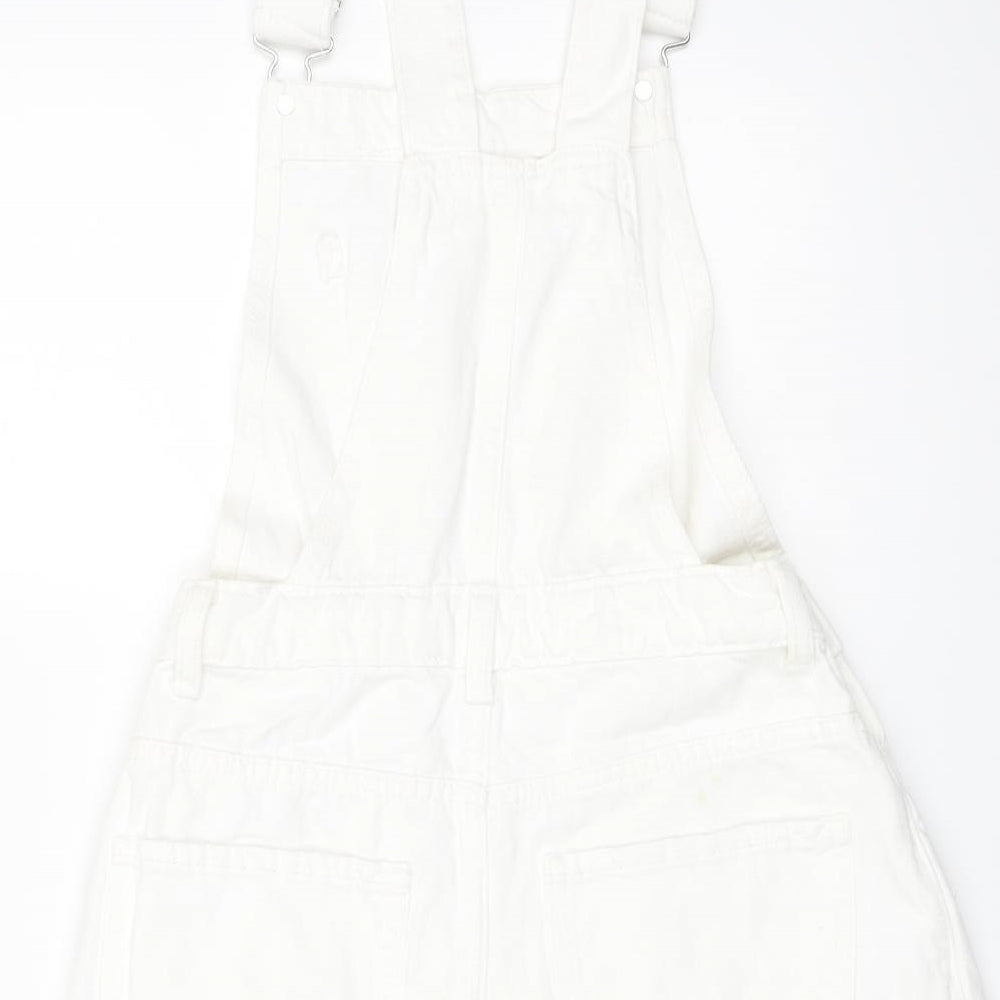 Denim & Co. Womens White Cotton Dungaree One-Piece Size 4 Buckle
