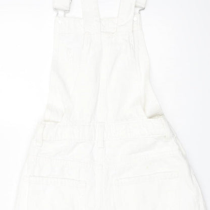 Denim & Co. Womens White Cotton Dungaree One-Piece Size 4 Buckle