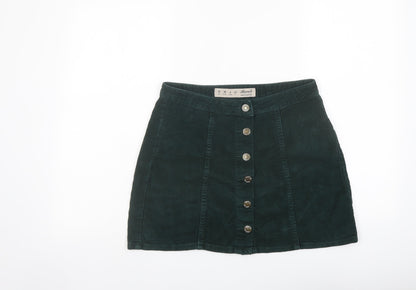 Denim & Co. Womens Green Cotton A-Line Skirt Size 10 Button
