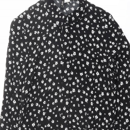 H&M Womens Black Floral Viscose Shirt Dress Size 8 Collared Button
