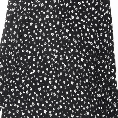 H&M Womens Black Floral Viscose Shirt Dress Size 8 Collared Button