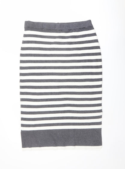 Marks and Spencer Womens Grey Striped Viscose Straight & Pencil Skirt Size L