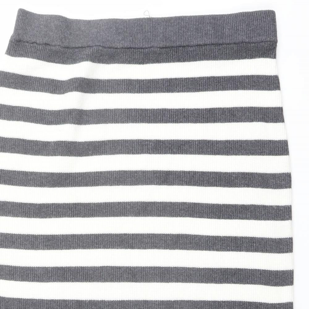 Marks and Spencer Womens Grey Striped Viscose Straight & Pencil Skirt Size L