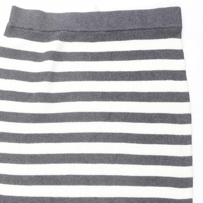 Marks and Spencer Womens Grey Striped Viscose Straight & Pencil Skirt Size L