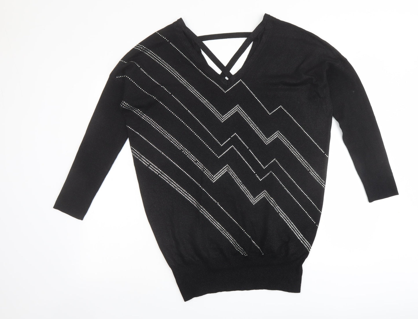Womens UK Size 12 Star Black Pullover Jumper