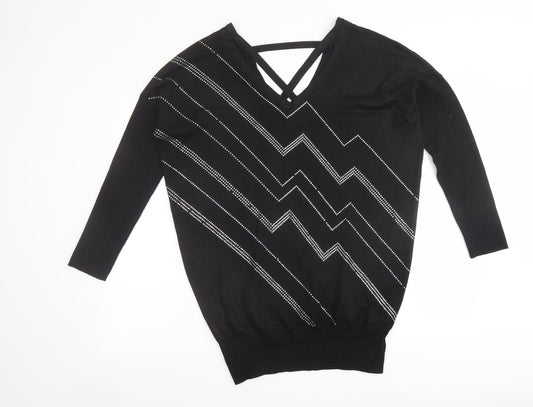 Womens UK Size 12 Star Black Pullover Jumper