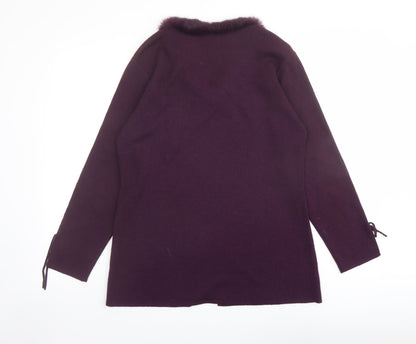 Alterna Womens Purple V-Neck Acrylic Pullover Jumper Size 12 - Feather detail