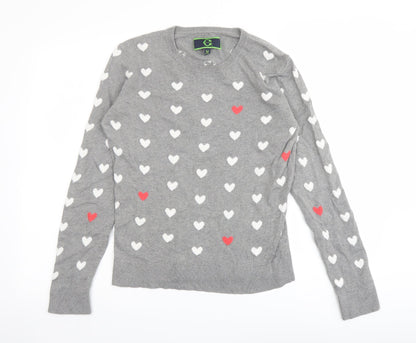 C. Wonder Womens Grey Round Neck Geometric Cotton Pullover Jumper Size M - Heart pattern