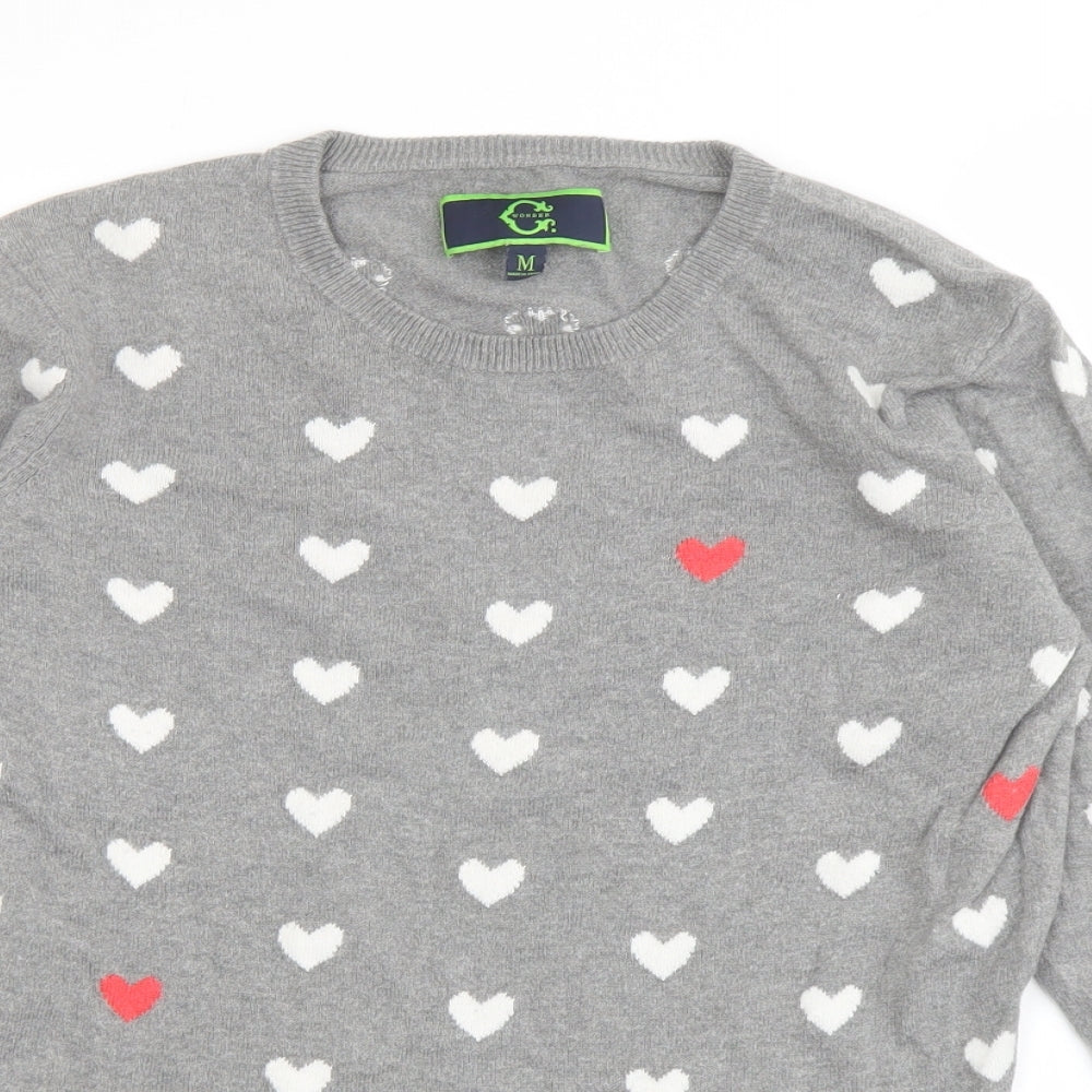 C. Wonder Womens Grey Round Neck Geometric Cotton Pullover Jumper Size M - Heart pattern