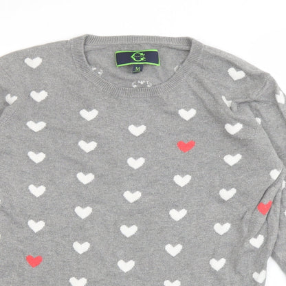 C. Wonder Womens Grey Round Neck Geometric Cotton Pullover Jumper Size M - Heart pattern