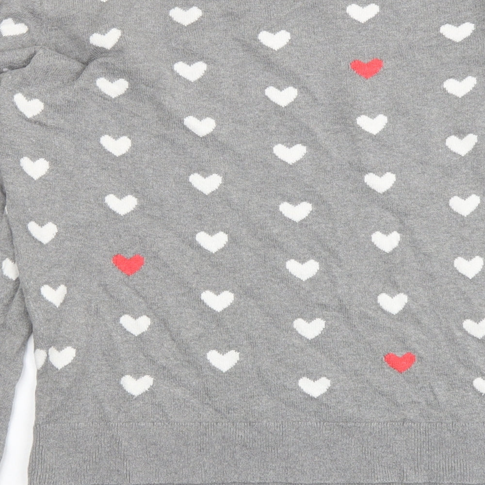C. Wonder Womens Grey Round Neck Geometric Cotton Pullover Jumper Size M - Heart pattern