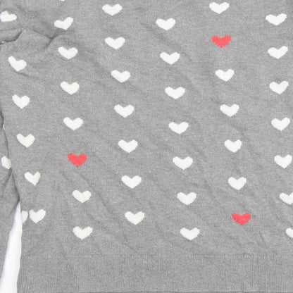 C. Wonder Womens Grey Round Neck Geometric Cotton Pullover Jumper Size M - Heart pattern